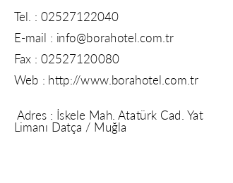 Bora Hotel iletiim bilgileri